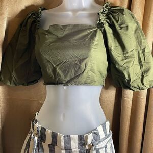 Jason Wu Cropped Puff Sleeve Cotton Top small